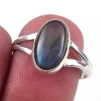 Кольцо из чистого серебра 925 пробы с натуральным лабрадоритом ручной работы, размер 8 E7h04
