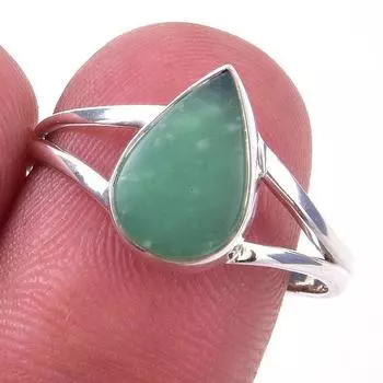 Кольцо из чистого серебра 925 пробы с натуральным хризопразом ручной работы, размер 9 D8H73