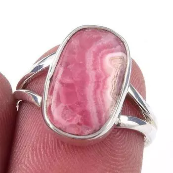 Кольцо из чистого серебра 925 пробы с натуральным родохрозитом ручной работы S.6 m8N03