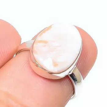 Кольцо из чистого серебра 925 пробы с натуральным сколецитом, размер 6,6, t7g61