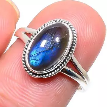Кольцо из чистого серебра 925 пробы с натуральным лабрадоритом, размер 9, u3o32