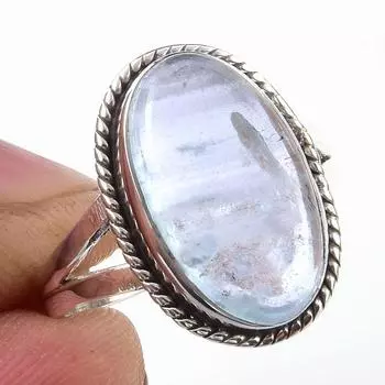 Кольцо из чистого серебра 925 пробы с натуральным аквамарином, размер 7 Z5Z09