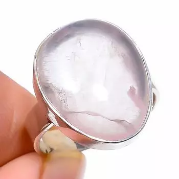 Кольцо из чистого серебра 925 пробы с натуральным розовым кварцем, размер 8, C9G34