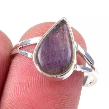 Кольцо из чистого серебра 925 пробы с натуральным лабрадоритом, размер 8 L7s98