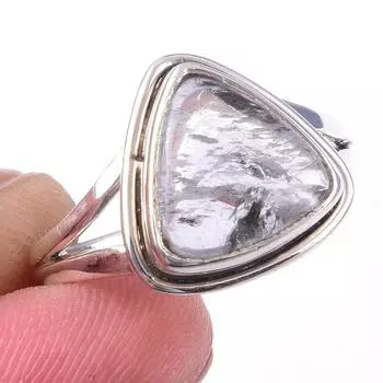 Кольцо из чистого серебра 925 пробы с натуральным аквамарином, размер 8 P3F77