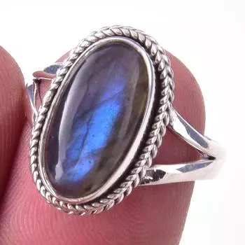 Кольцо из чистого серебра 925 пробы с натуральным лабрадоритом, размер 7 v1n43