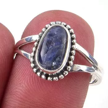 Кольцо из чистого серебра 925 пробы с натуральным кианитом ручной работы, размер 8 n2J29