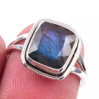 Кольцо из чистого серебра 925 пробы с натуральным лабрадоритом, размер 6 z0s27