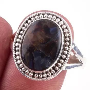 Кольцо из чистого серебра 925 пробы с натуральным драгоценным камнем Питерсит ручной работы, размер 10 G3R97