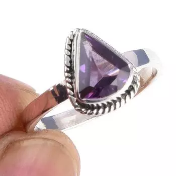 Кольцо из чистого серебра 925 пробы с натуральным александритом ручной работы, размер 8 h6m55