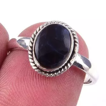 Кольцо из чистого серебра 925 пробы с натуральным камнем Питерсит, размер 7, w6k01