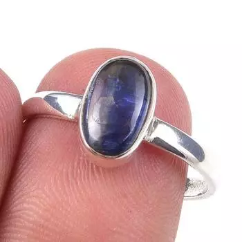 Кольцо из чистого серебра 925 пробы с натуральным кианитом ручной работы, размер 8 K2P83