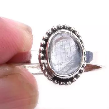 Кольцо из чистого серебра 925 пробы с натуральным аквамарином, размер 8 l9Q51