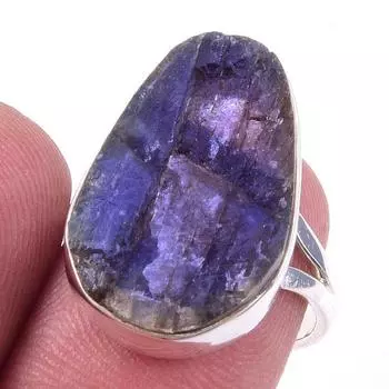 Кольцо из чистого серебра 925 пробы с натуральным лабрадоритом, размер 7 J1i45