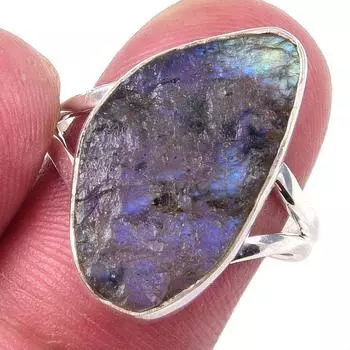 Кольцо из чистого серебра 925 пробы с натуральным лабрадоритом, размер 8 C2z20