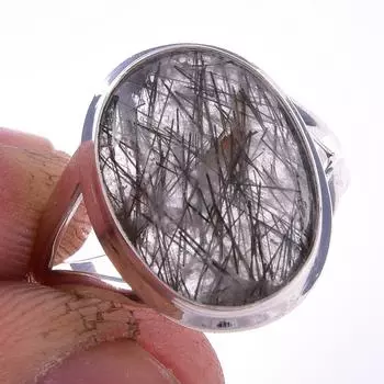 Кольцо из чистого серебра 925 пробы с натуральным черным рутилом ручной работы S.8 r3C87