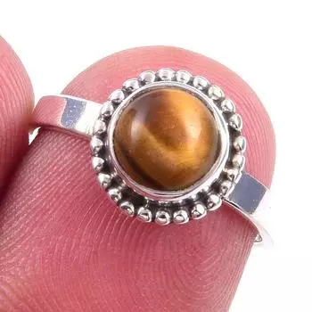 Кольцо из чистого серебра 925 пробы с натуральным тигровым глазом, размер 6 U1z75