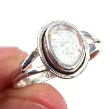 Кольцо из чистого серебра 925 пробы с натуральным аквамарином, размер 7 P4r45