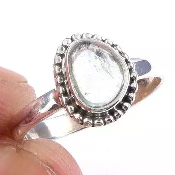 Кольцо из чистого серебра 925 пробы с натуральным аквамарином, размер 6, n4N65