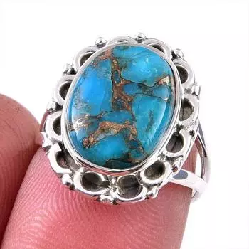 Кольцо из чистого серебра 925 пробы с натуральным бирюзовым медным камнем S.6 E5K58