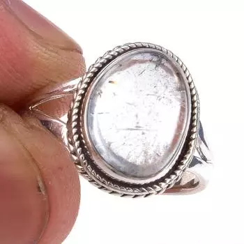 Кольцо из чистого серебра 925 пробы с натуральным аквамарином, размер 8 P1p17