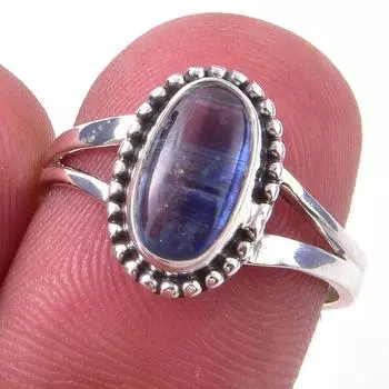 Кольцо из чистого серебра 925 пробы с натуральным кианитом ручной работы, размер 7 g4u65