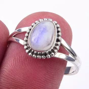 Кольцо из чистого серебра 925 пробы с натуральным радужным лунным камнем ручной работы, размер 9 E7i49