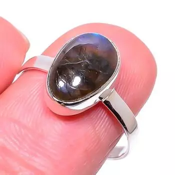 Кольцо из чистого серебра 925 пробы с натуральным лабрадоритом, размер 9, r0r83