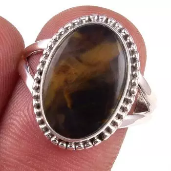 Кольцо из чистого серебра 925 пробы с натуральным драгоценным камнем Питерсит, размер 8 M8s66