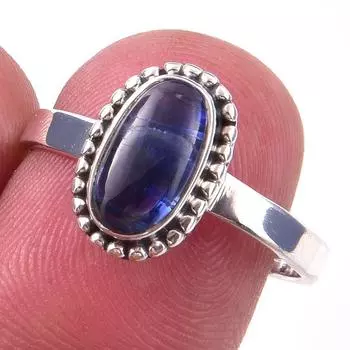 Кольцо из чистого серебра 925 пробы с натуральным кианитом, размер 8 E6F86