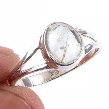 Кольцо из чистого серебра 925 пробы с натуральным аквамарином, размер 9 m3V28