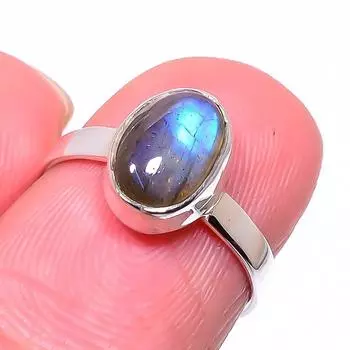 Кольцо из чистого серебра 925 пробы с натуральным лабрадоритом, размер 6 j1p18