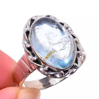 Кольцо из чистого серебра 925 пробы с натуральным аквамарином ручной работы S.9.5 g3W04