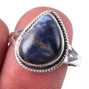 Кольцо из чистого серебра 925 пробы с натуральным драгоценным камнем Питерсит ручной работы, размер 9 l8S01