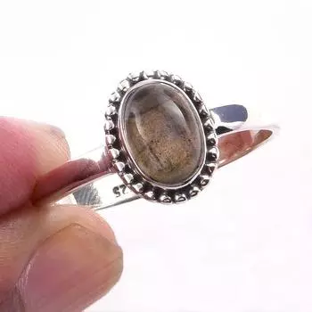 Кольцо из чистого серебра 925 пробы с натуральным лабрадоритом ручной работы S.10 W2p82