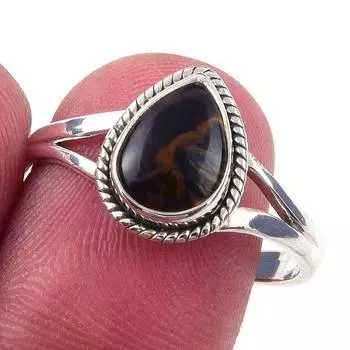 Кольцо из чистого серебра 925 пробы с натуральным драгоценным камнем Питерсит ручной работы, размер 9 A4n21