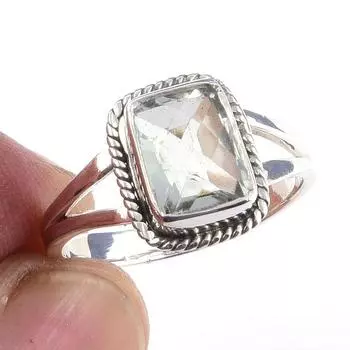 Кольцо из чистого серебра 925 пробы с натуральным зеленым аметистом ручной работы S.7 H2O66