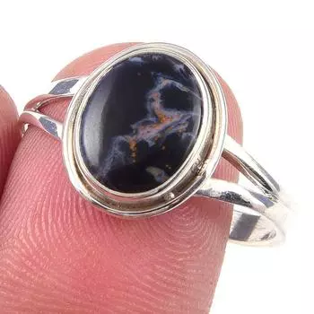 Кольцо из чистого серебра 925 пробы с натуральным драгоценным камнем Питерсит ручной работы, размер 10 s2F10