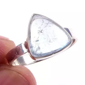 Кольцо из чистого серебра 925 пробы с натуральным аквамарином, размер 9, n6N98