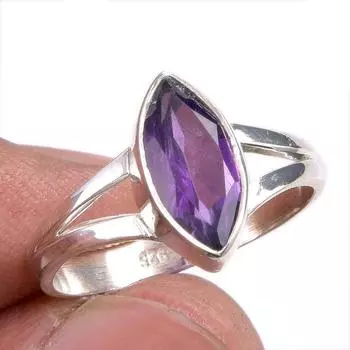 Кольцо из чистого серебра 925 пробы с натуральным розовым аметистом и драгоценным камнем S.8 d6A76