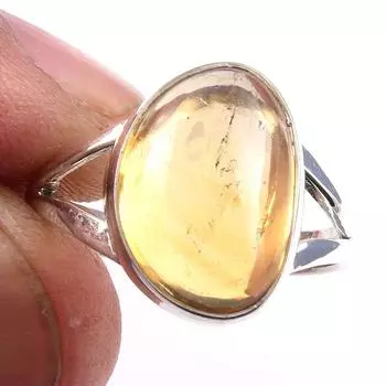 Кольцо из чистого серебра 925 пробы с натуральным цитрином, размер 8, e0V96