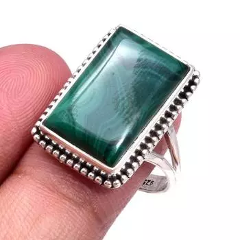 Кольцо из чистого серебра 925 пробы с натуральным малахитом, размер 8 m6D13