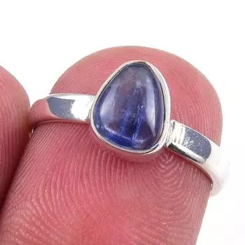 Кольцо из чистого серебра 925 пробы с натуральным кианитом, размер 6, n5h21