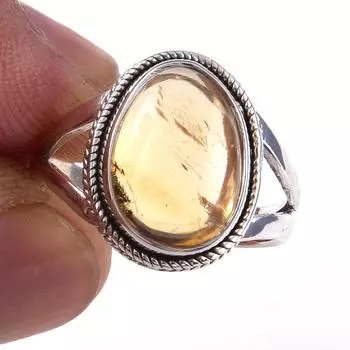 Кольцо из чистого серебра 925 пробы с натуральным цитрином, размер 7, d7L37