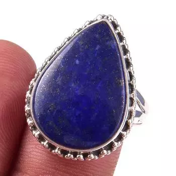 Кольцо из чистого серебра 925 пробы с натуральным лазуритом ручной работы S.10 u8i62
