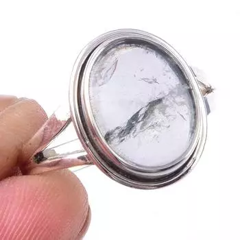 Кольцо из чистого серебра 925 пробы с натуральным аквамарином, размер 9 K2t85