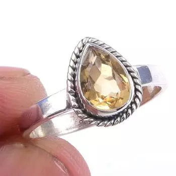 Кольцо из чистого серебра 925 пробы с натуральным цитрином, размер 6 D1D69