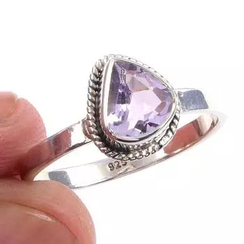 Кольцо из чистого серебра 925 пробы с натуральным розовым аметистом ручной работы S.10 S7v23