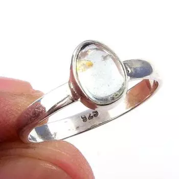 Кольцо из чистого серебра 925 пробы с натуральным аквамарином, размер 6 u0B94