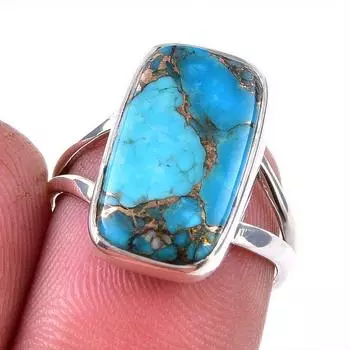 Кольцо из чистого серебра 925 пробы с натуральным бирюзовым медным камнем S.6 Z3C39